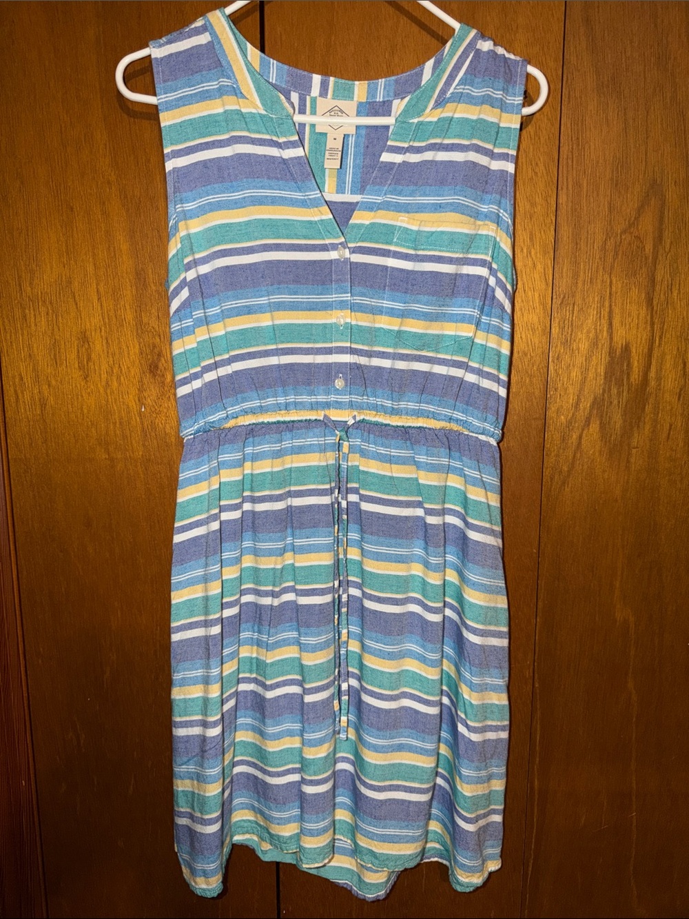 St. John's Bay Blue, Teal & Yellow Striped Midi Dress
